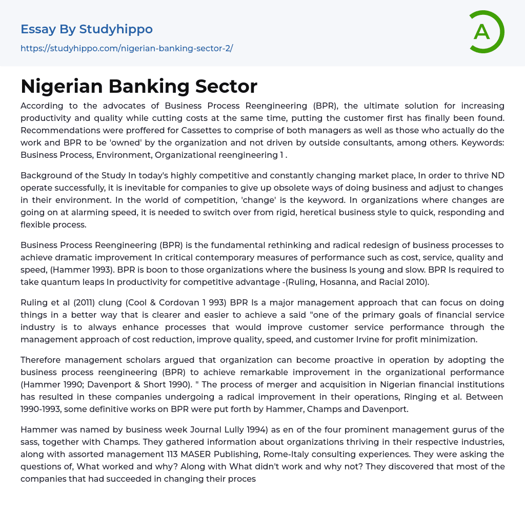 Nigerian Banking Sector Essay Example