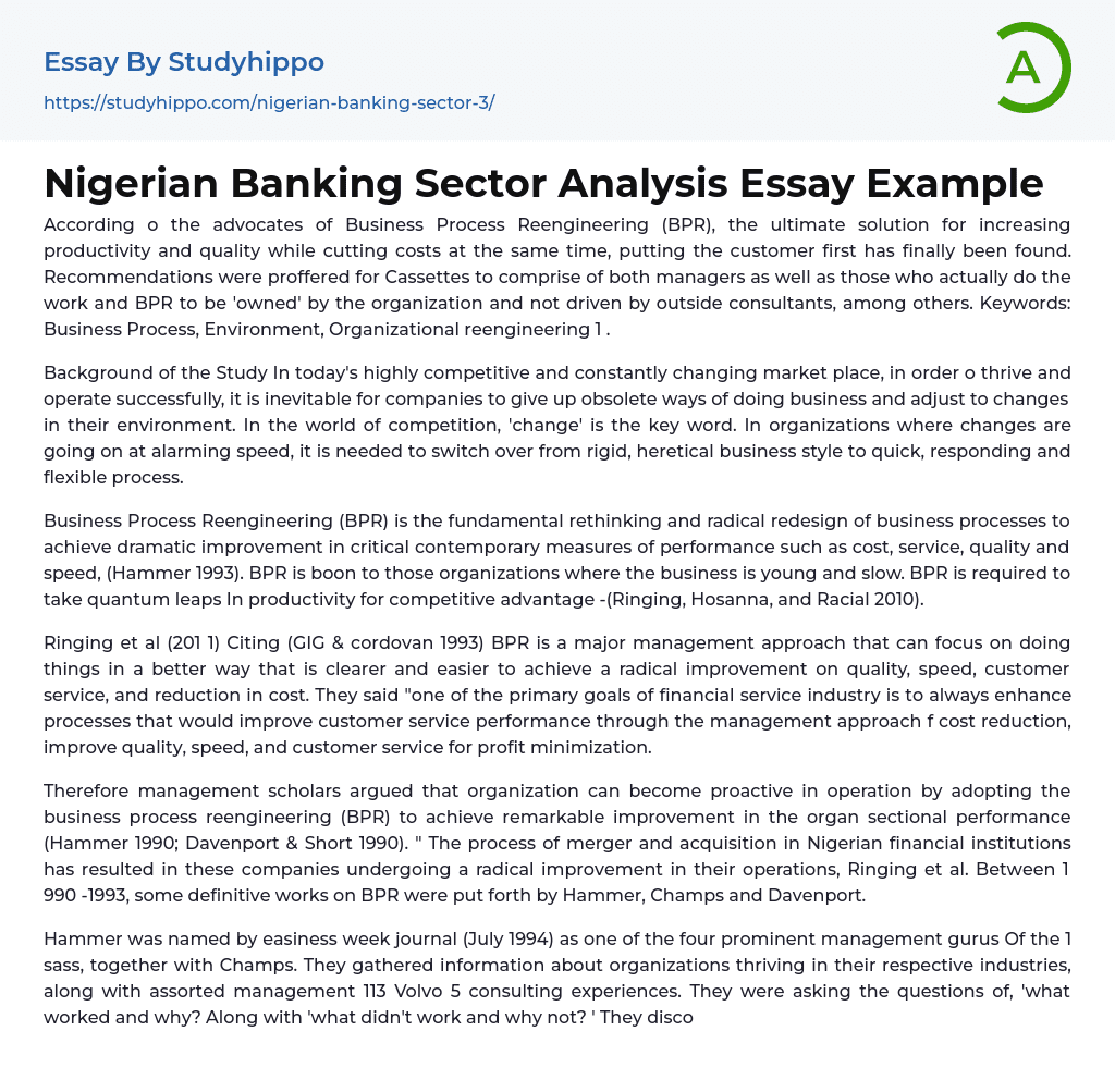 Nigerian Banking Sector Analysis Essay Example