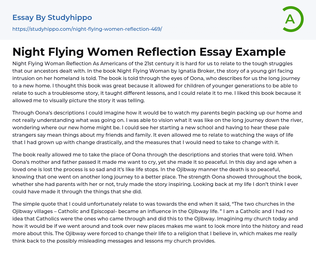 Night Flying Women Reflection Essay Example