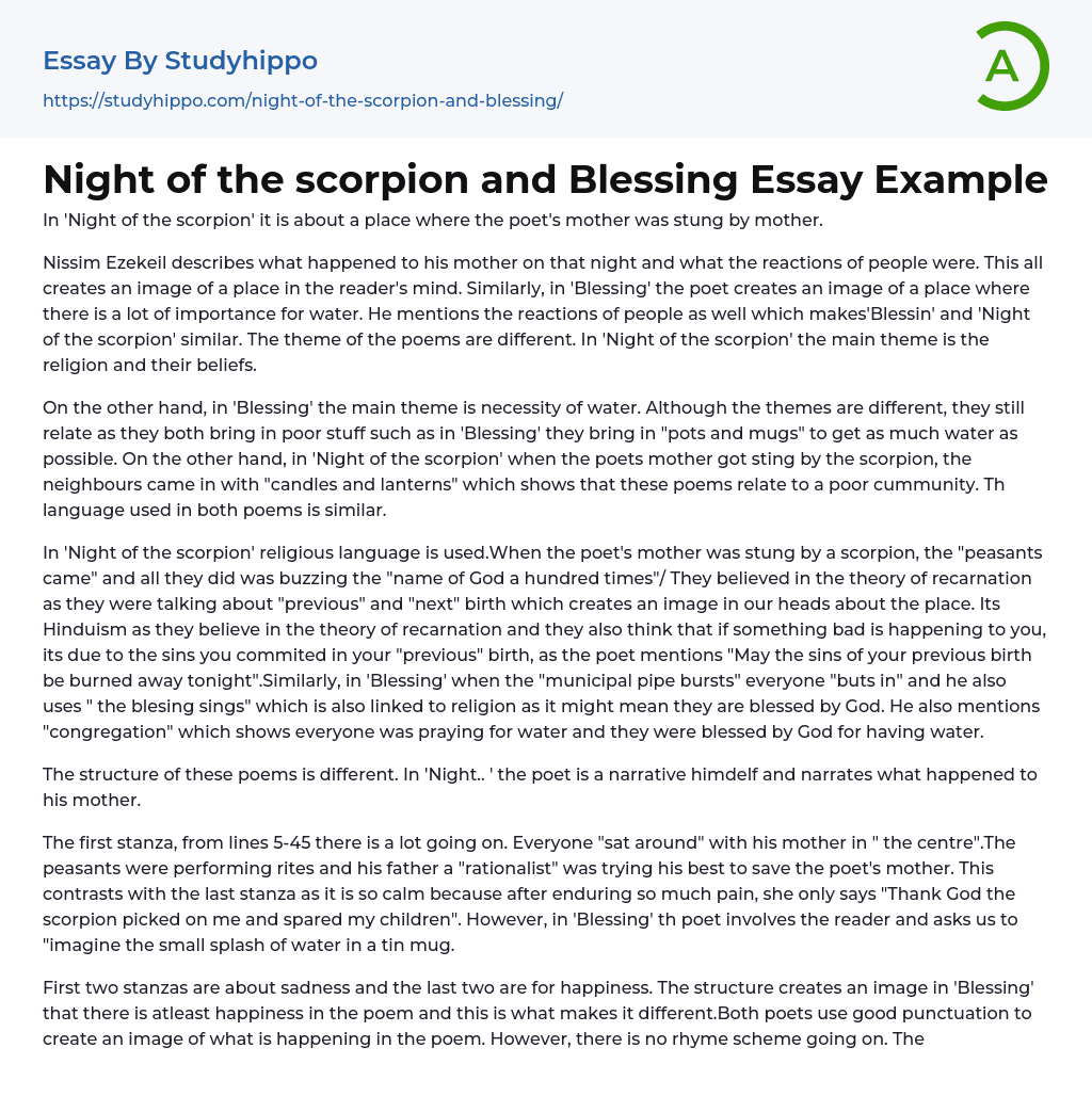 Night of the scorpion and Blessing Essay Example