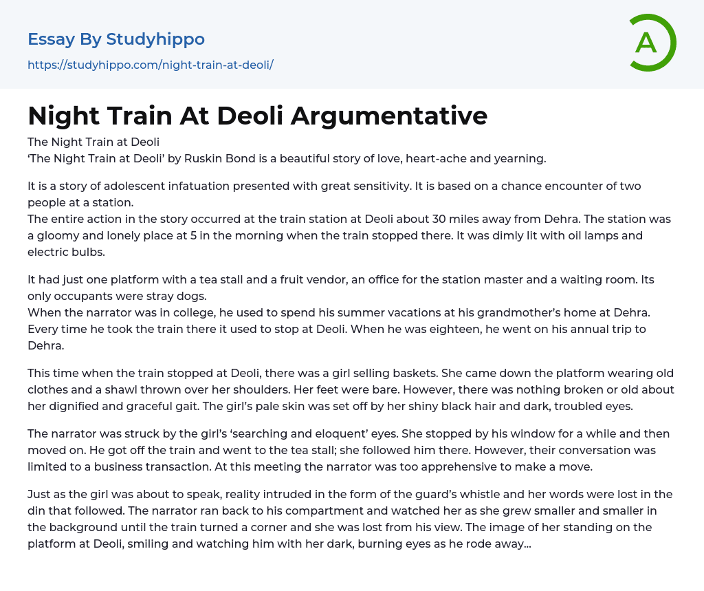 Night Train At Deoli Argumentative Essay Example