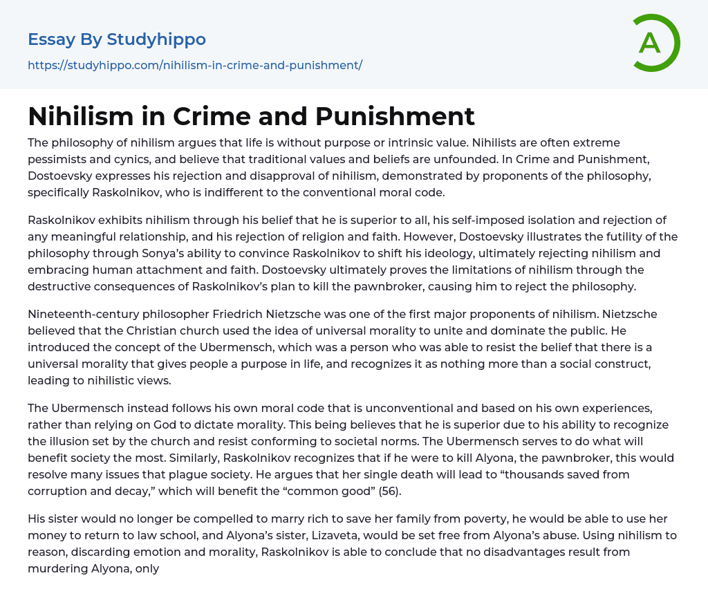 Nihilism in Crime and Punishment Essay Example