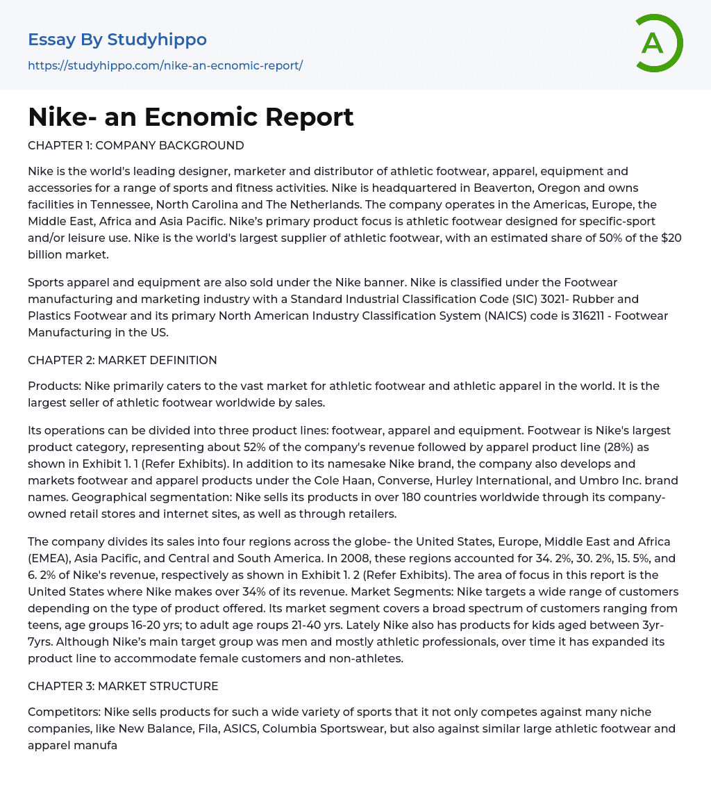 Nike- an Ecnomic Report Essay Example