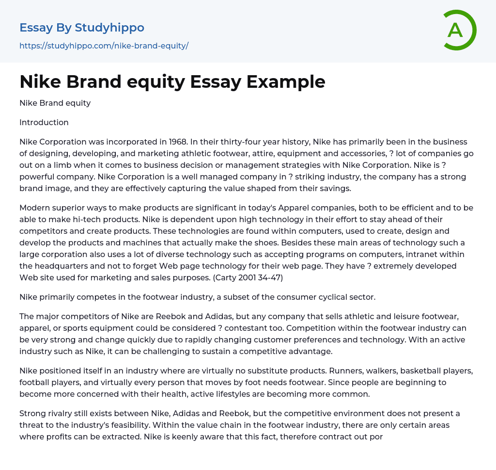 Nike Brand equity Essay Example