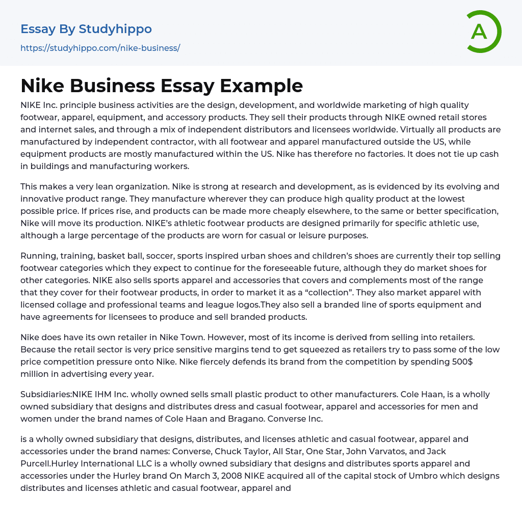 Nike Business Essay Example
