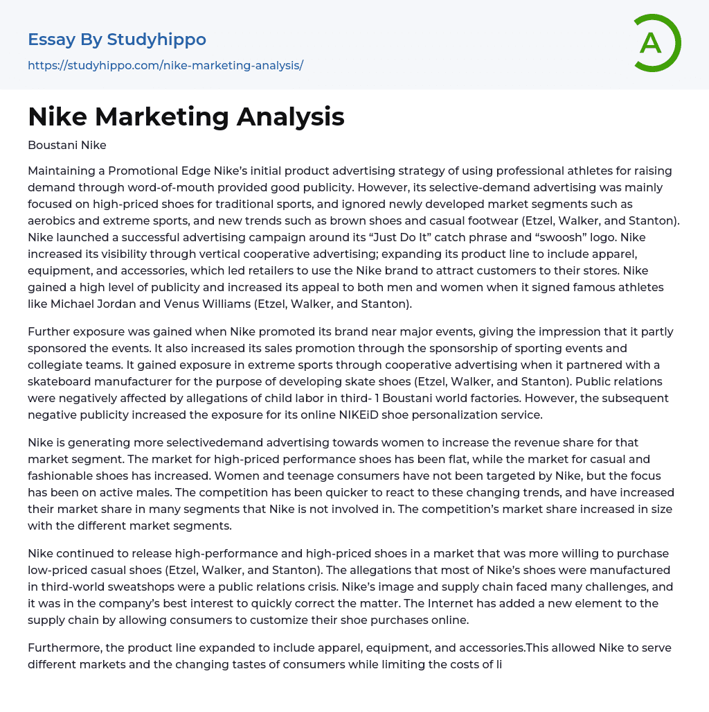 Nike Marketing Analysis Essay Example