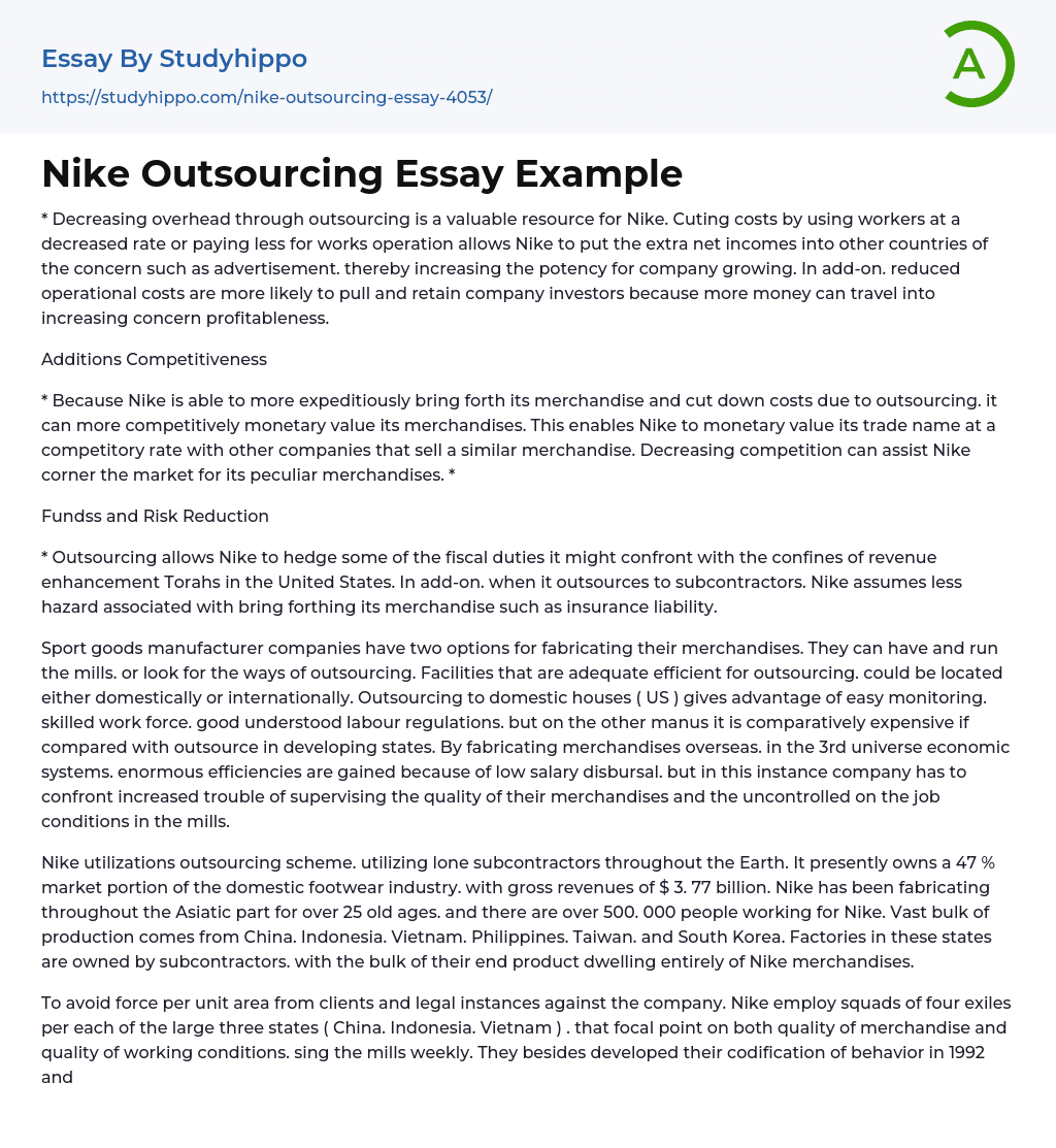 Nike Outsourcing Essay Example