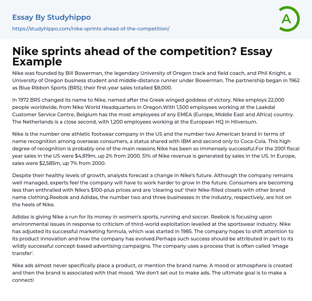 Nike sprints ahead of the competition? Essay Example