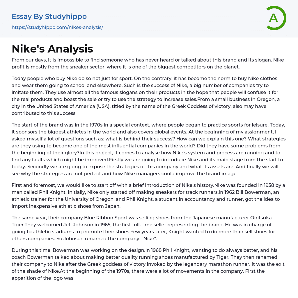 Nike’s Analysis Essay Example
