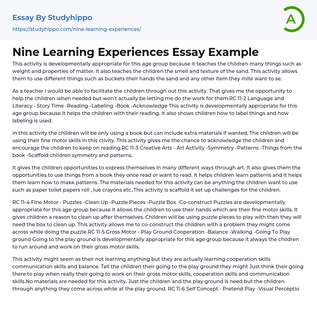 Nine Learning Experiences Essay Example StudyHippo