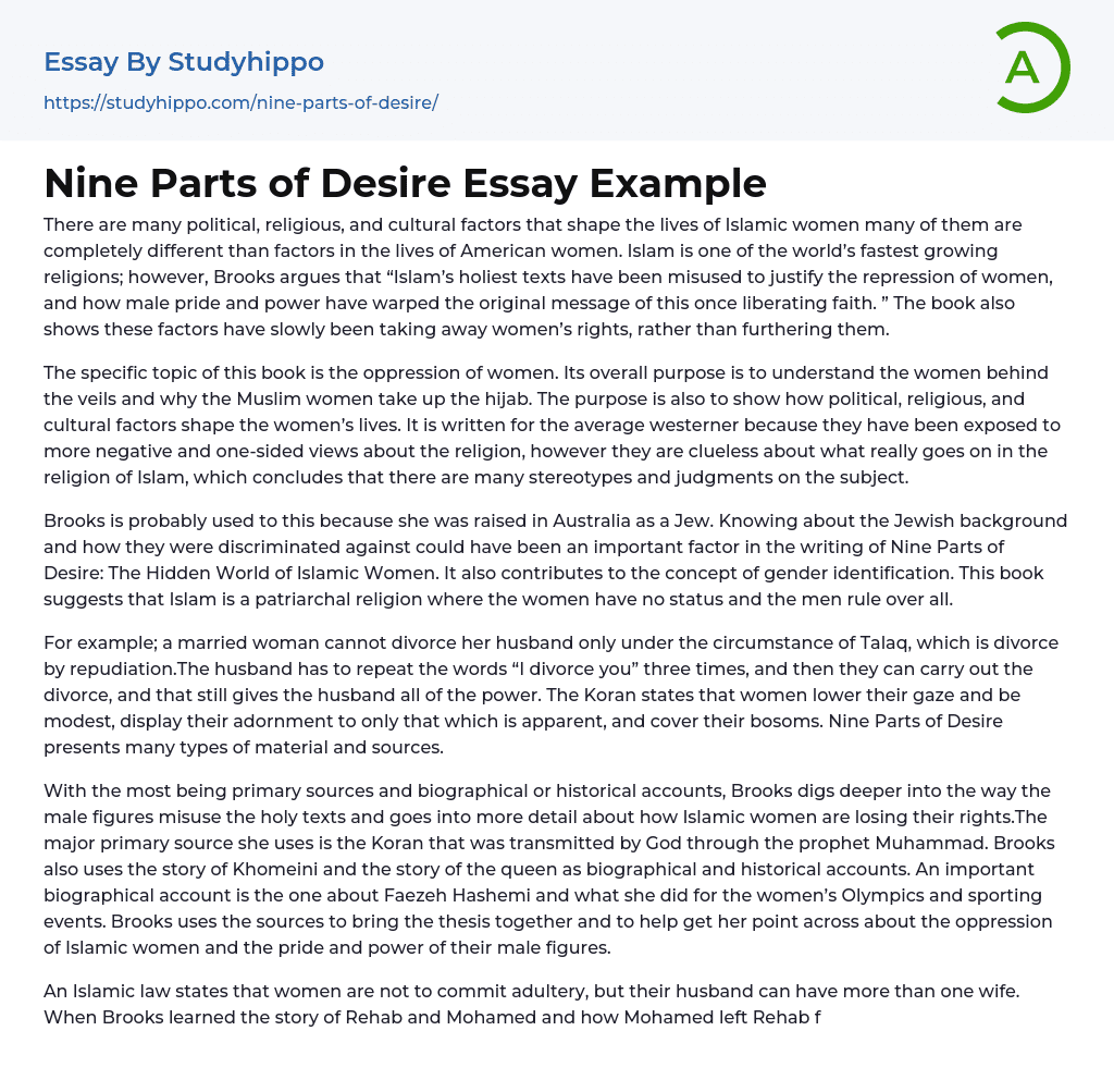 Nine Parts of Desire Essay Example