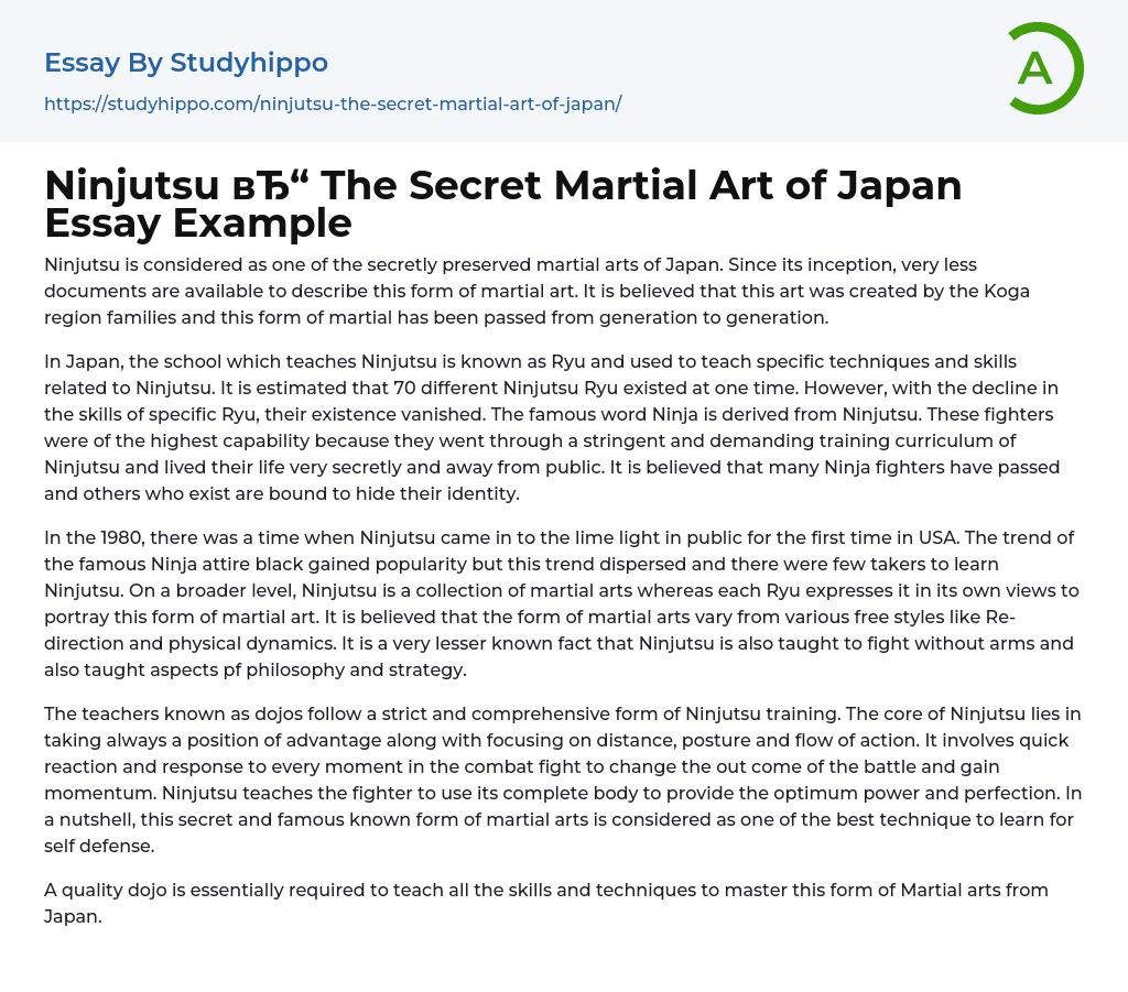 Ninjutsu The Secret Martial Art of Japan Essay Example