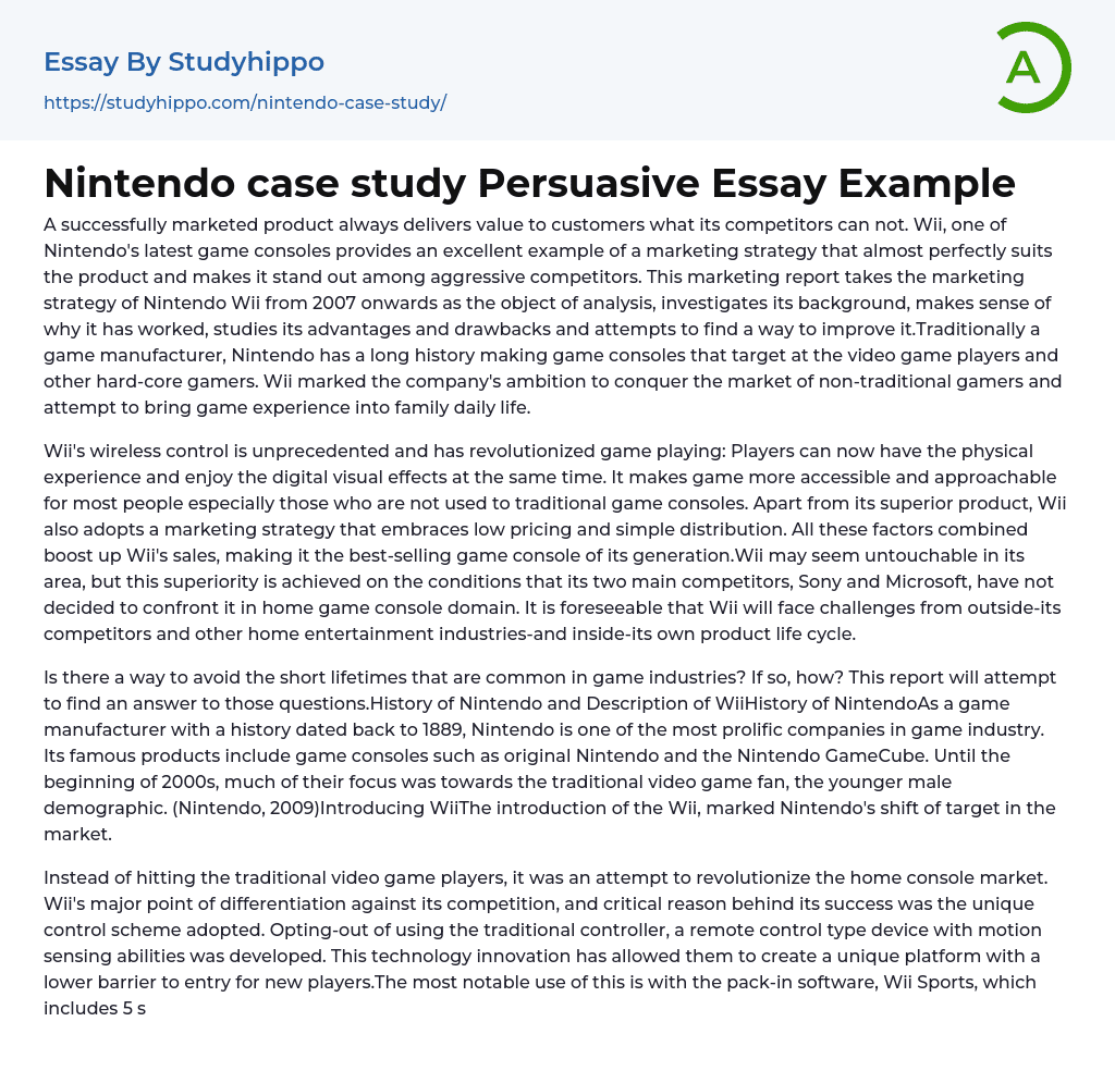 Nintendo case study Persuasive Essay Example