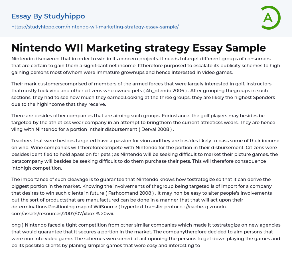 Nintendo WII Marketing strategy Essay Sample