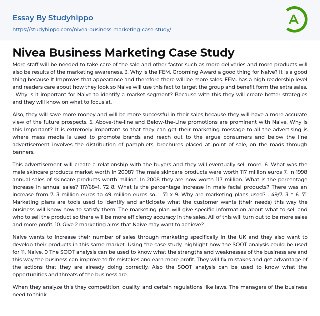 Nivea Business Marketing Case Study Essay Example