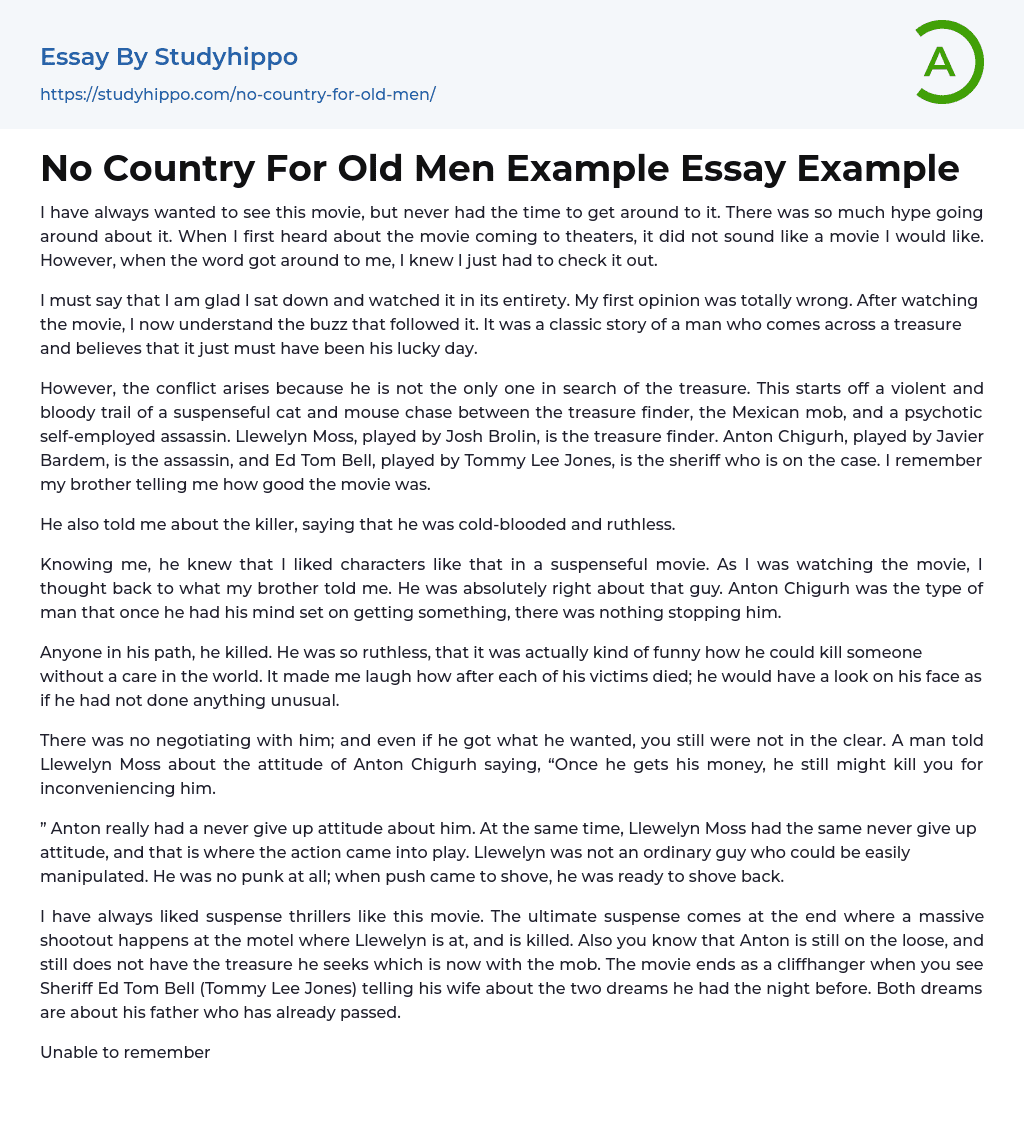 No Country For Old Men Example Essay Example