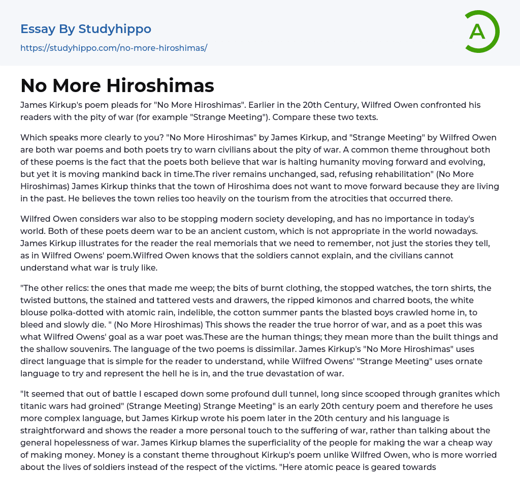 No More Hiroshimas Essay Example