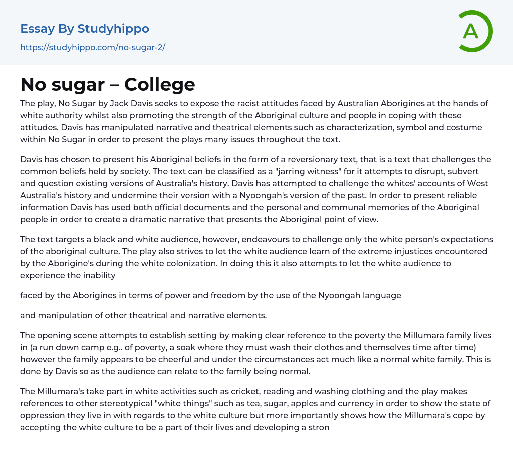No sugar – College Essay Example