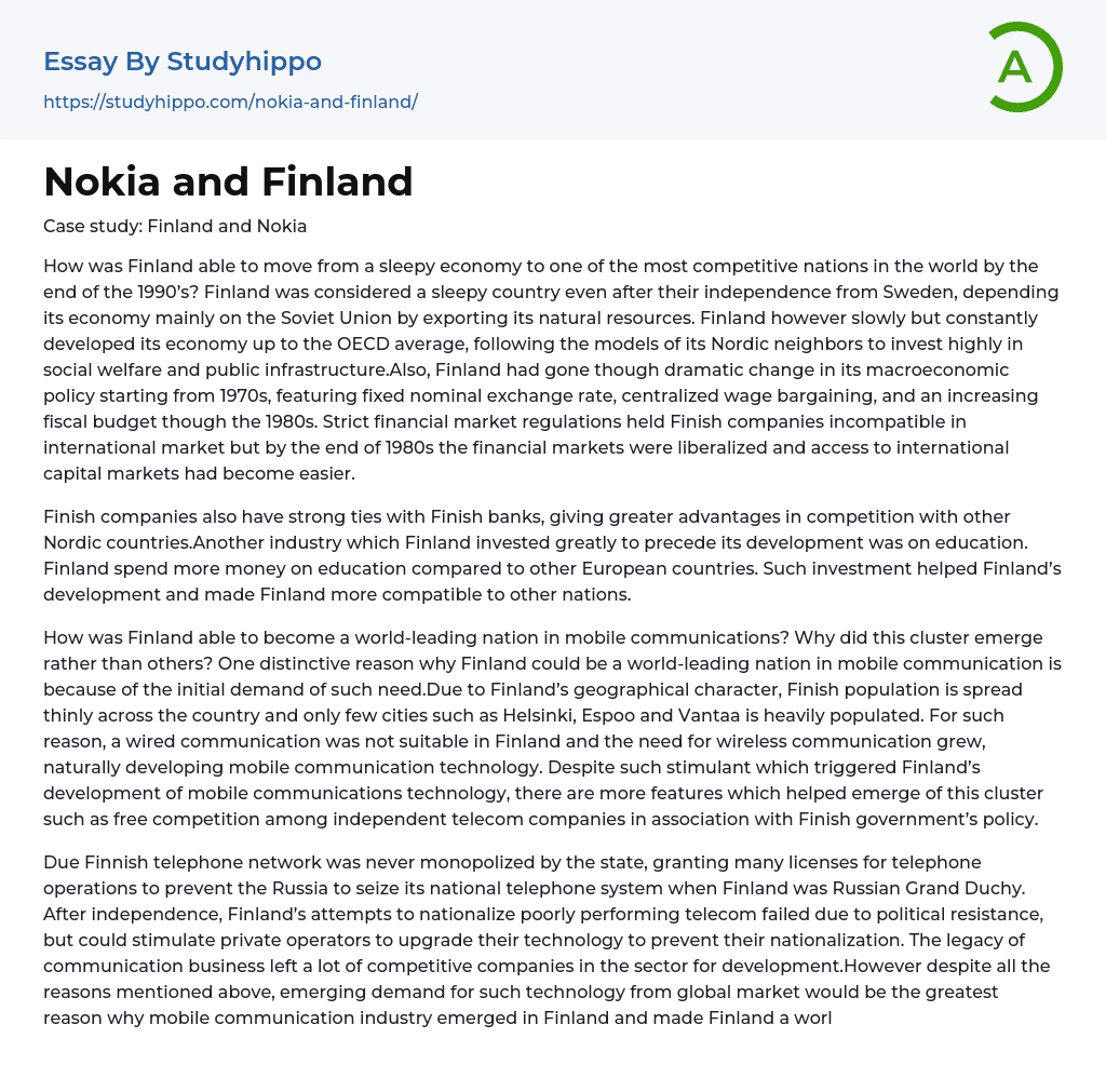 Nokia and Finland Essay Example