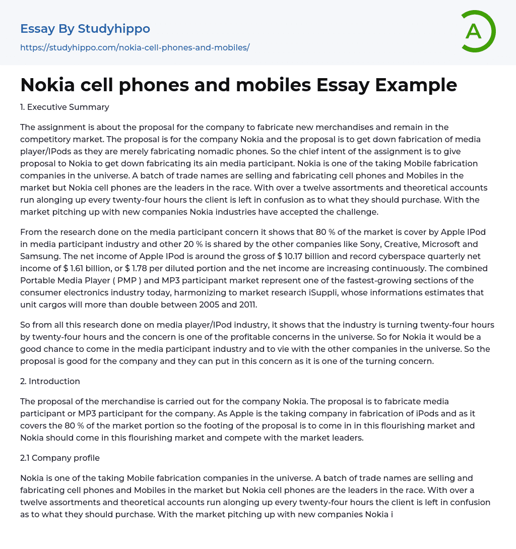 Nokia cell phones and mobiles Essay Example