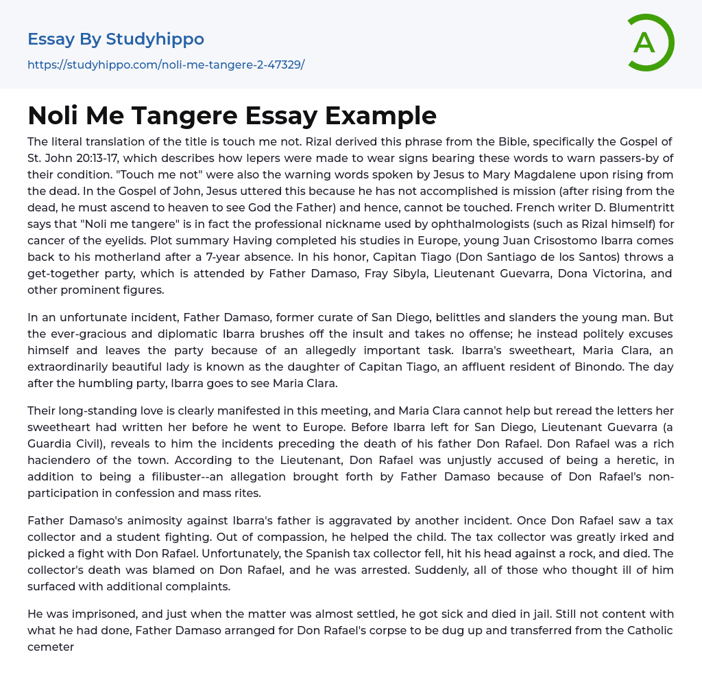 Noli Me Tangere Essay Example