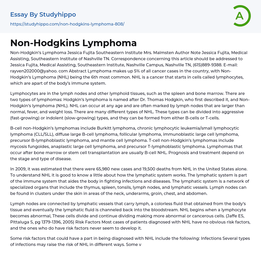 Non-Hodgkins Lymphoma Essay Example