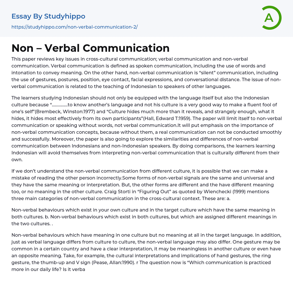 Verbal Communication and Non-verbal Communication Essay Example