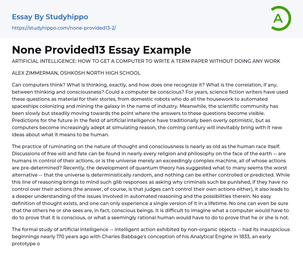 None Provided13 Essay Example