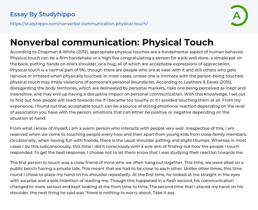 Nonverbal communication: Physical Touch Essay Example