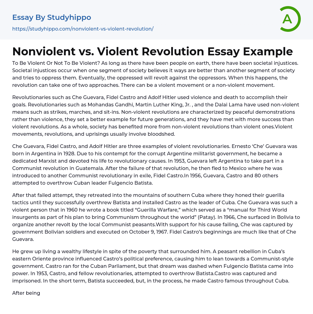 Nonviolent vs. Violent Revolution Essay Example