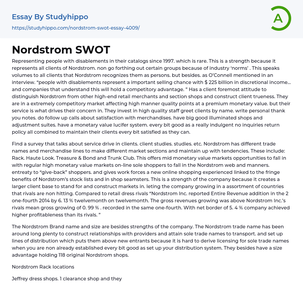 Nordstrom SWOT Essay Example