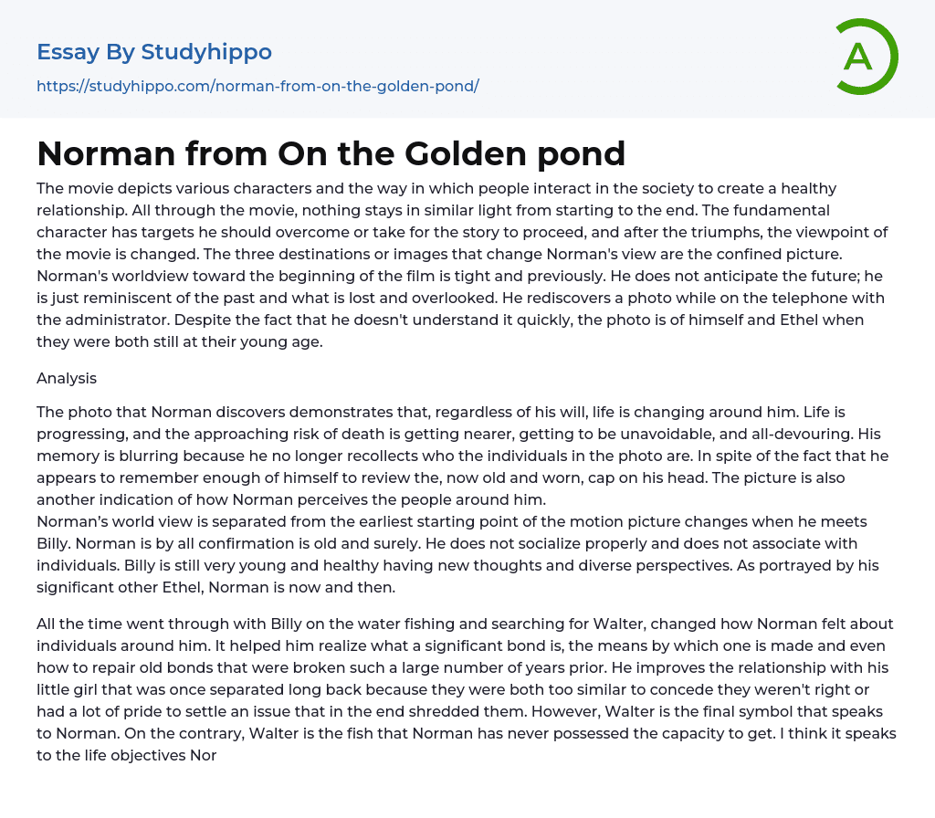 Norman from On the Golden pond Essay Example