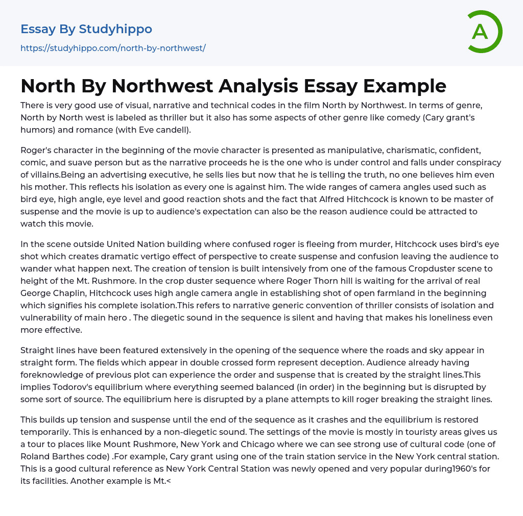 North By Northwest Analysis Essay Example