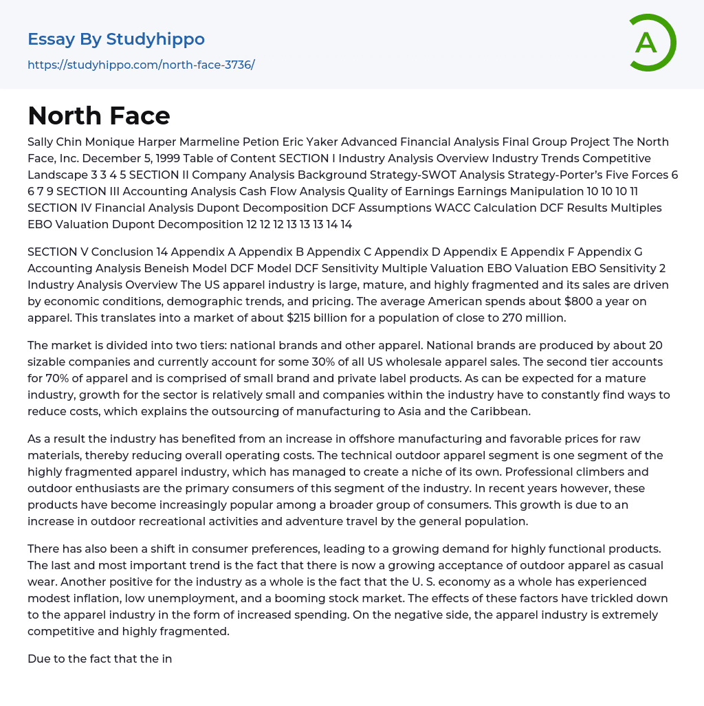 North Face Essay Example