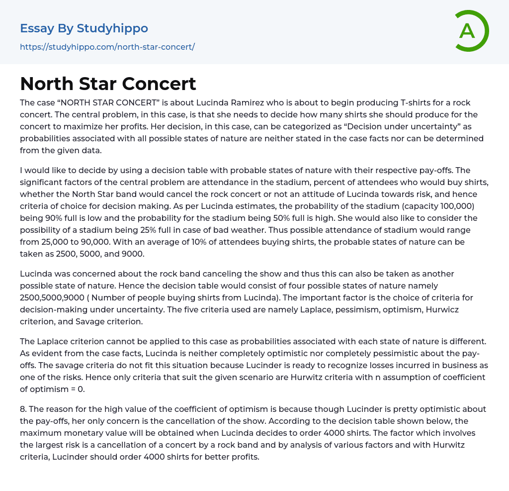North Star Concert Essay Example