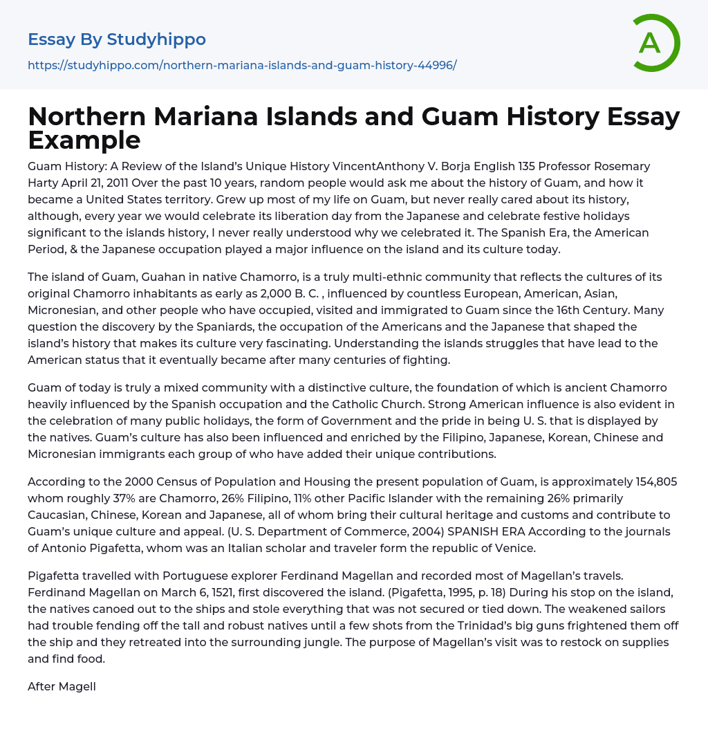 Northern Mariana Islands and Guam History Essay Example
