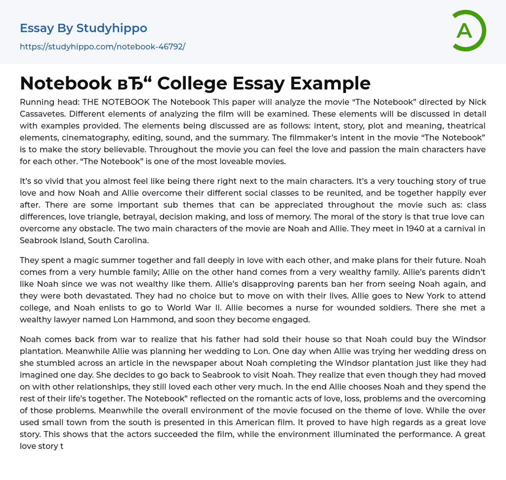 Notebook College Essay Example