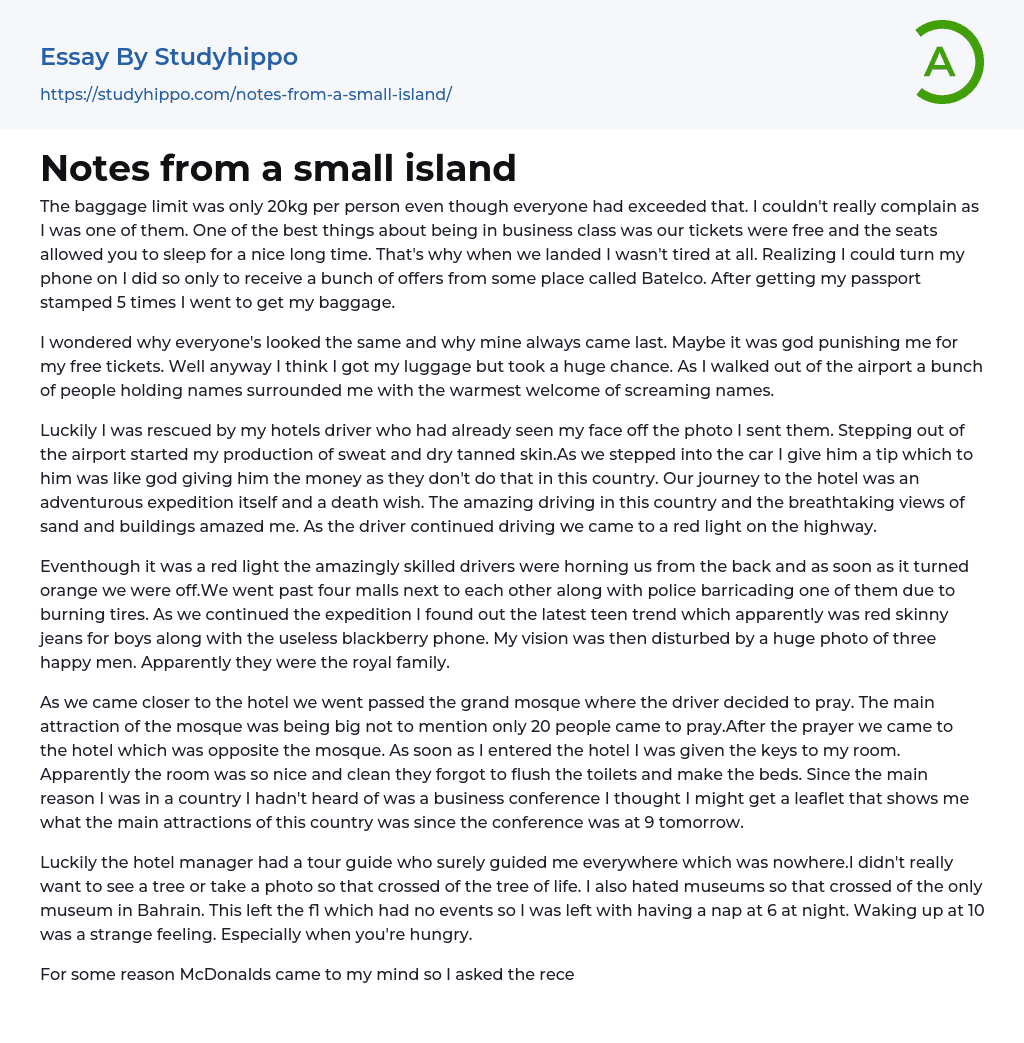 Notes from a small island Essay Example