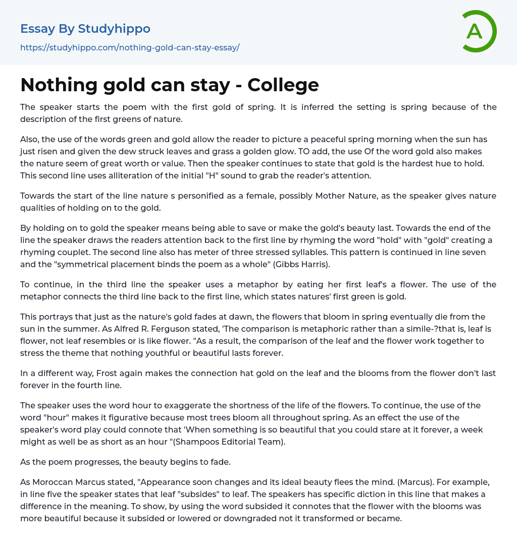 essay about nothing gold can stay