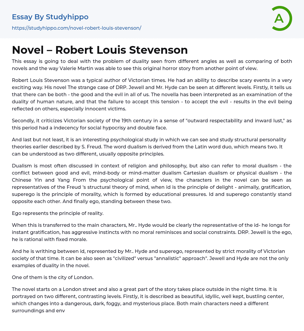 Novel – Robert Louis Stevenson Essay Example