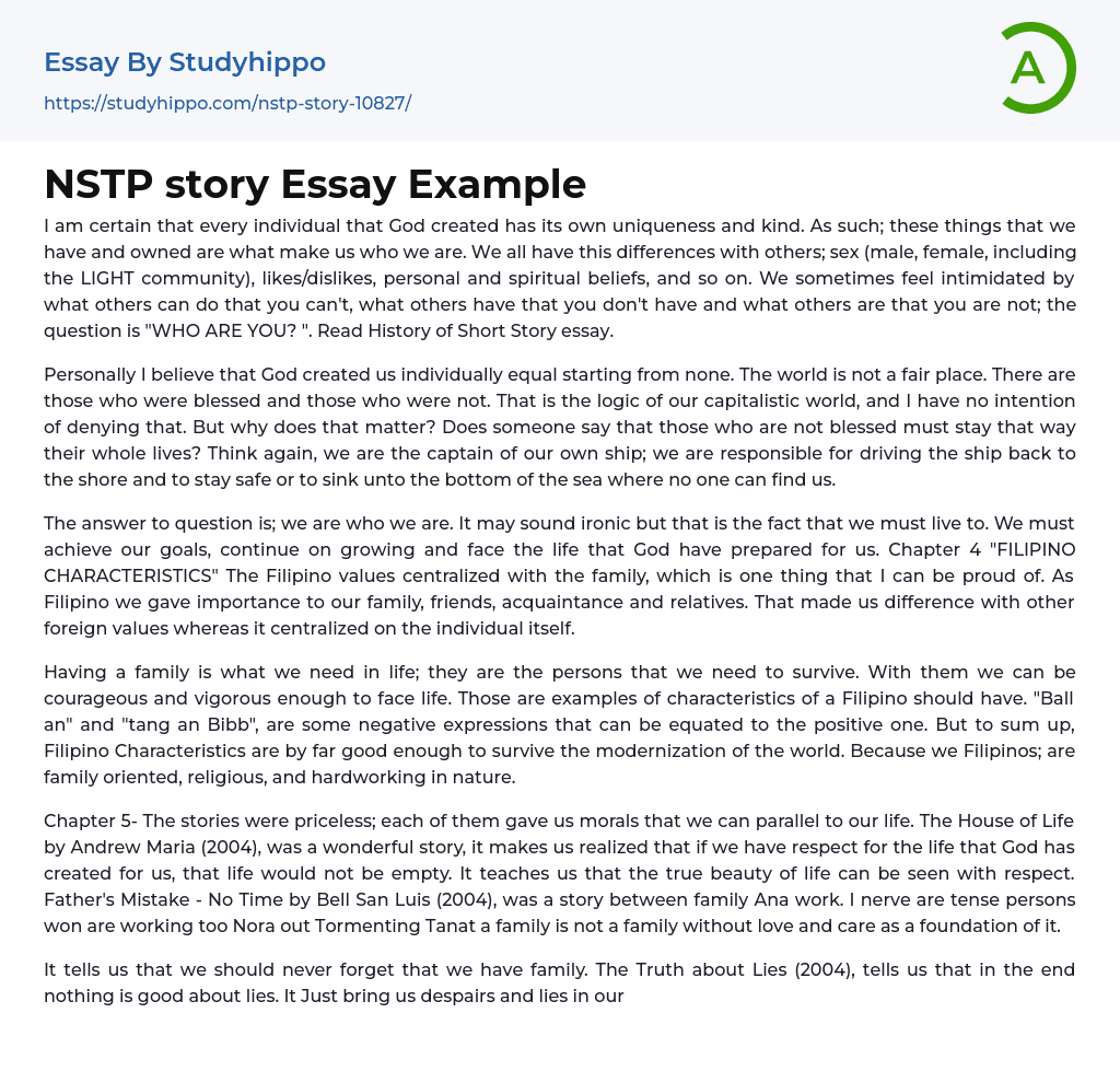 NSTP story Essay Example