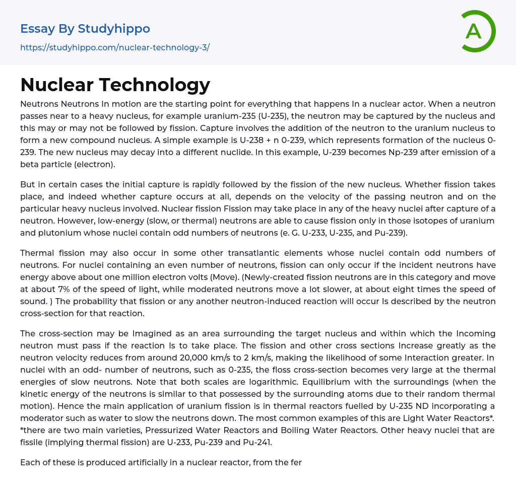 Nuclear Technology Essay Example