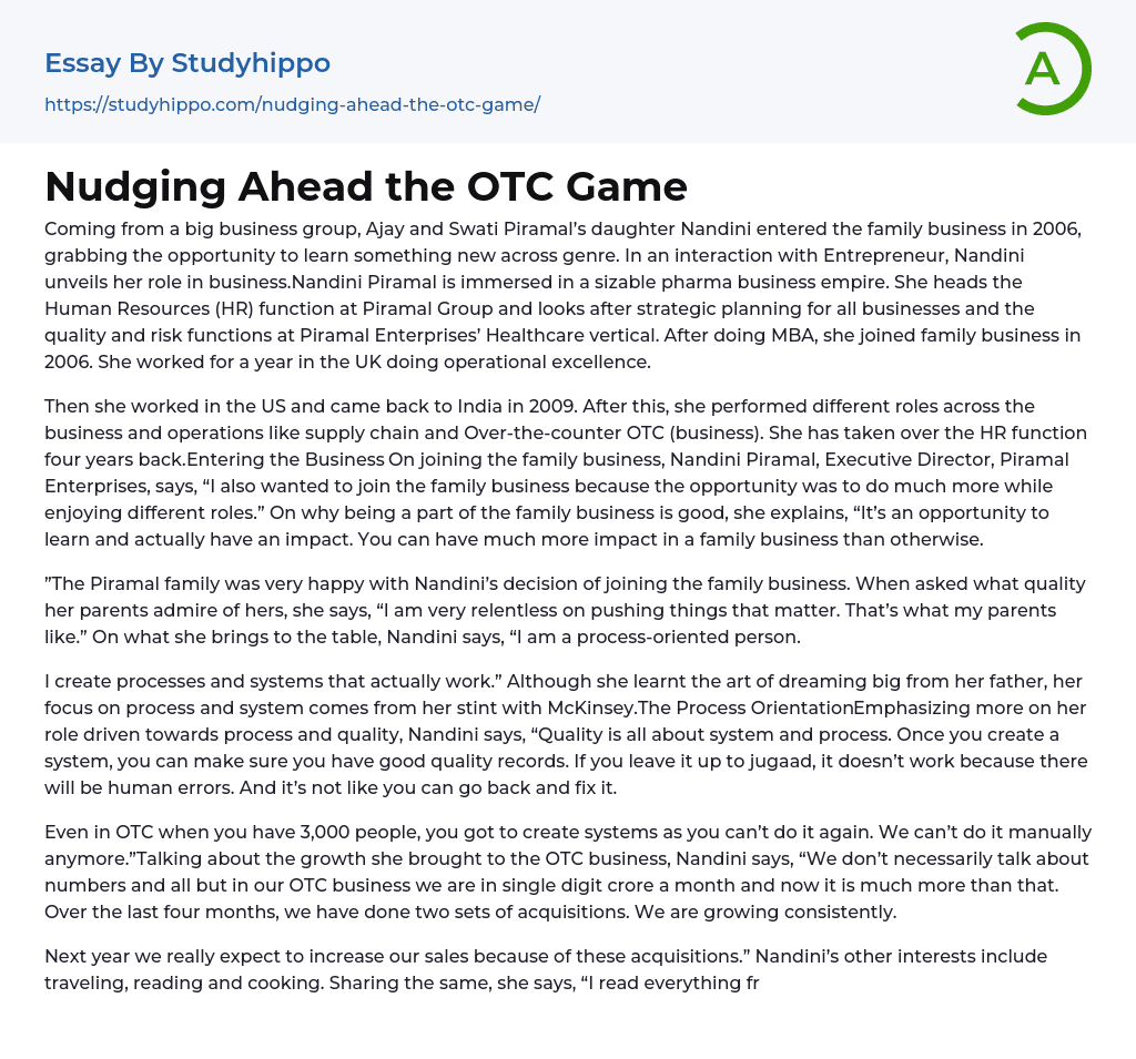 Nudging Ahead the OTC Game Essay Example