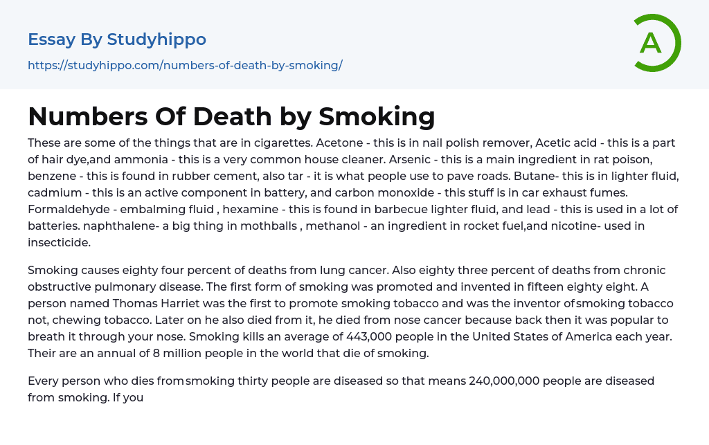 Numbers Of Death by Smoking Essay Example