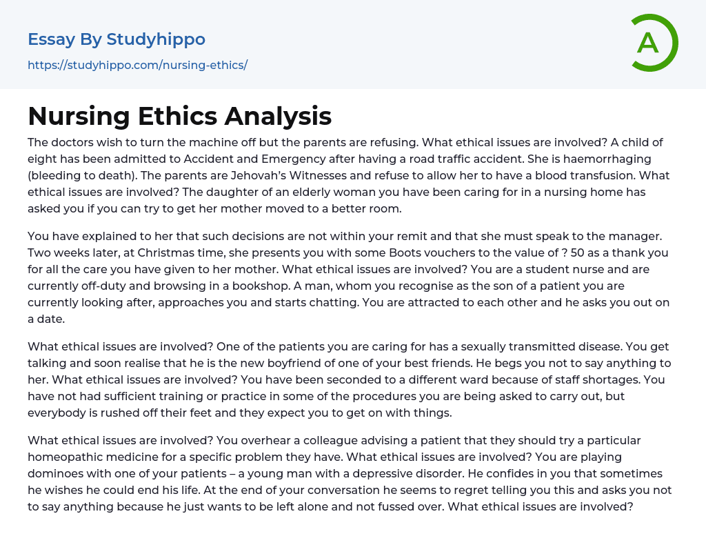 Nursing Ethics Analysis Essay Example