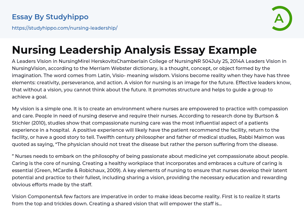 Nursing Leadership Analysis Essay Example
