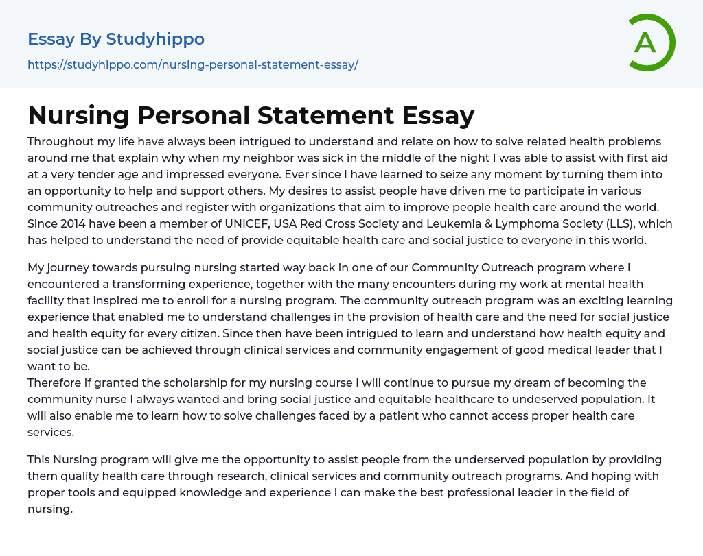 Nursing Personal Statement Essay