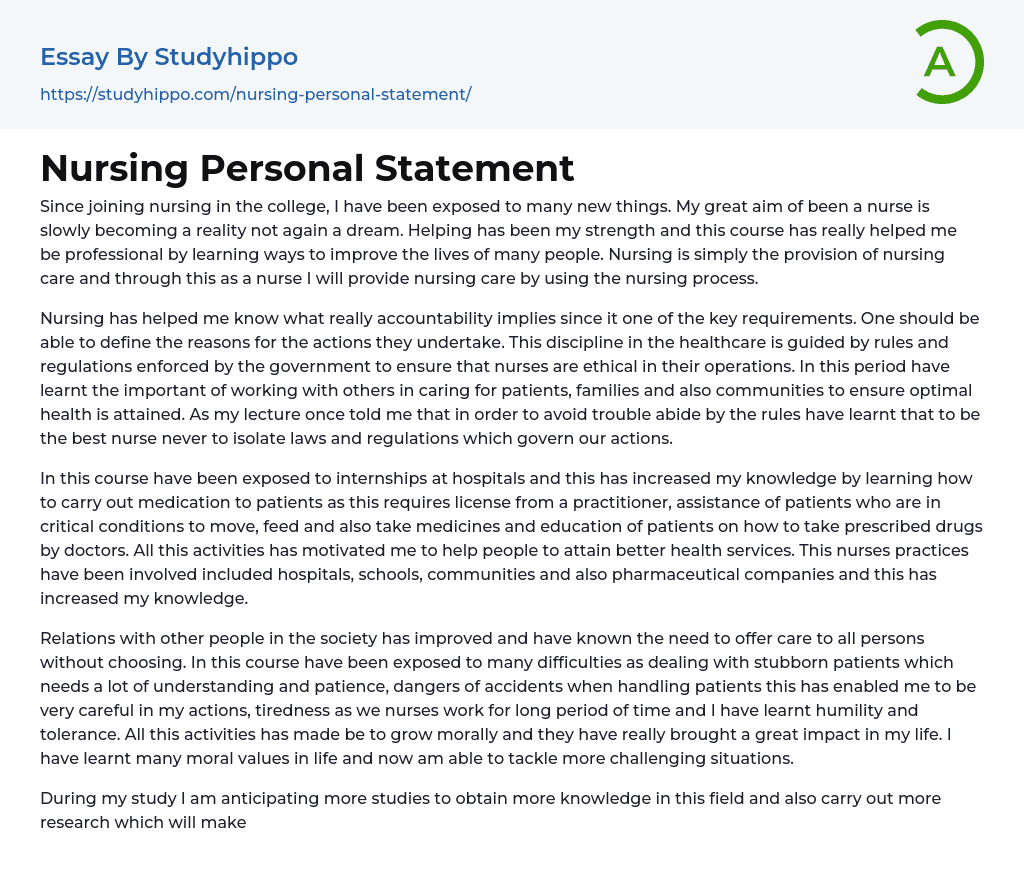 buzzwords for nursing personal statement