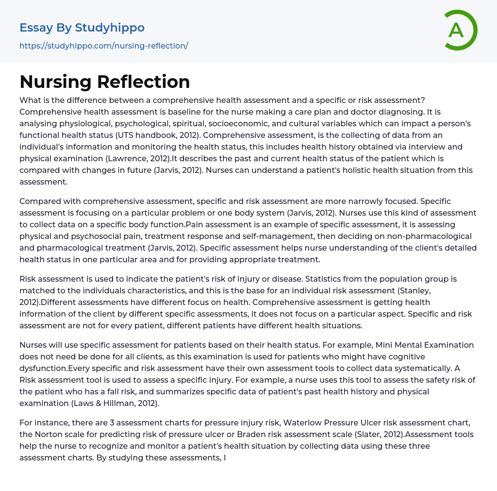 Nursing Reflection Essay Example