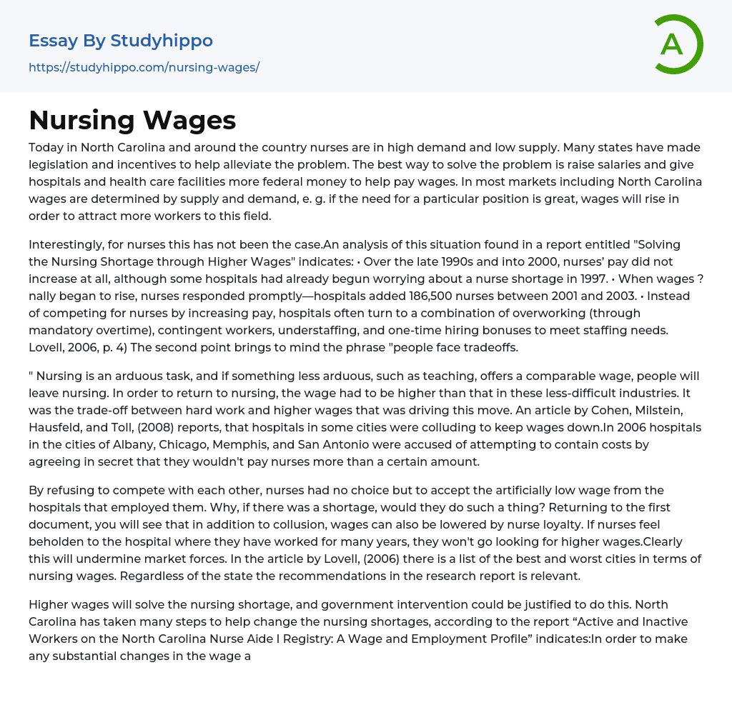 Nursing Wages Essay Example